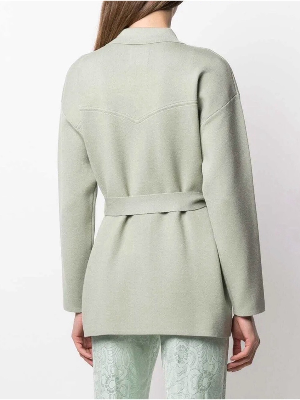 SANDRO PARIS Amelie Tie-Waist Cardi-Coat Size 3 L US 8 Light Khaki Green - Picture 3 of 10